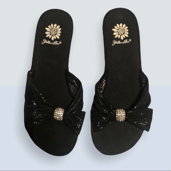 Yellow box wedge sandals with rhinestone . Sz 6 1/2-7 - Picture 2 of 6